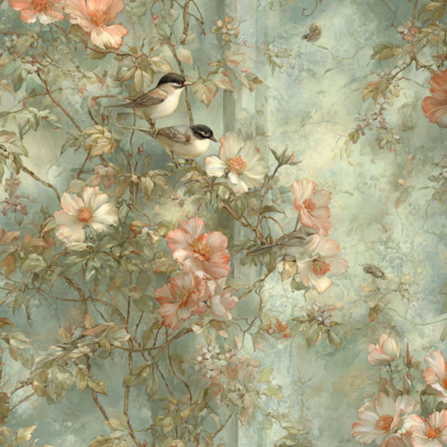 DERUINVAIO Self Adhesive Feature Removable Vintage Cottage Garden Peel and Stick Vinyl Wallpaper Roll, Sticky Lining Paper for Bedroom, Living Room, Kitchen Walls