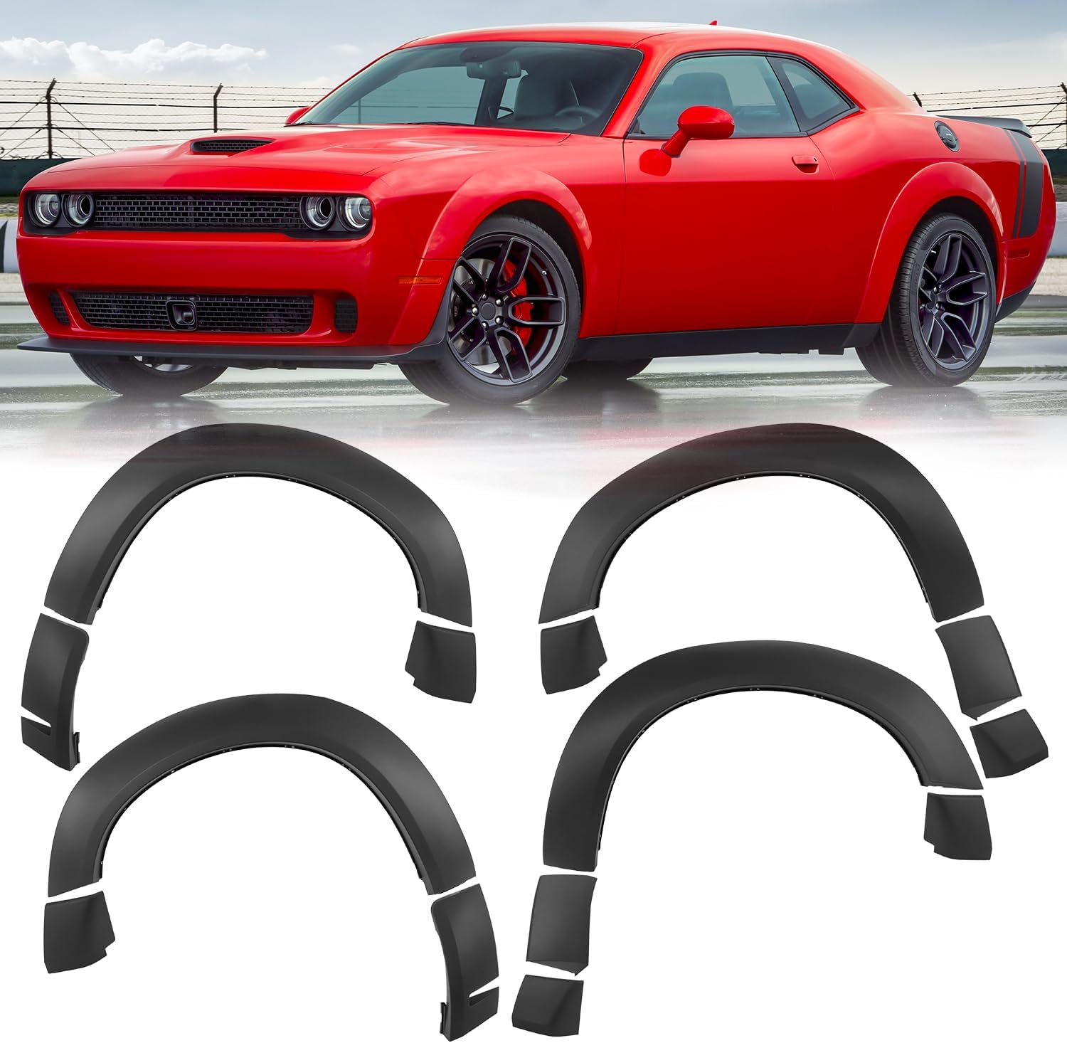 KARPAL Wide Body Fender Flares Wheel Arche Molding Trim Kit Compatible with 2015-2023 Dodge Challenger SXT GT