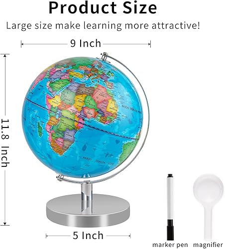 Miniatura 2 de Globo mundial de 9 pulgadas para niños con soporte, reescribible, fácil de leer, mapa de alta transparencia, globos terrestres para adultos, globos