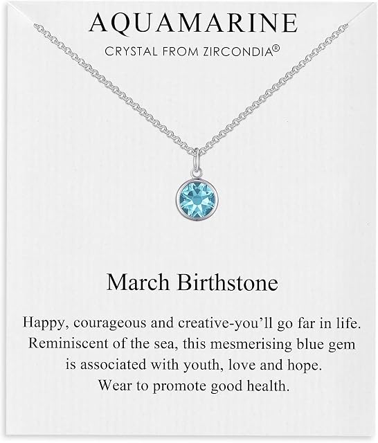 Philip Jones March (Aquamarine) Birthstone Necklace Created with Zircondia® Crystals