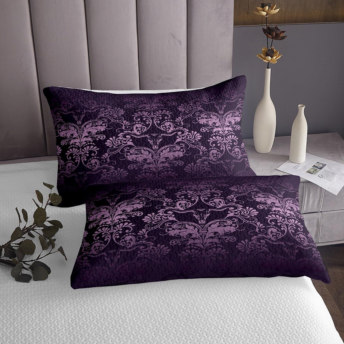 Set Copriletto Gotico Vittoriano King Size - Damascato Marrone, Motivo Teschi E Fiori, Stile Bohémien Barocco