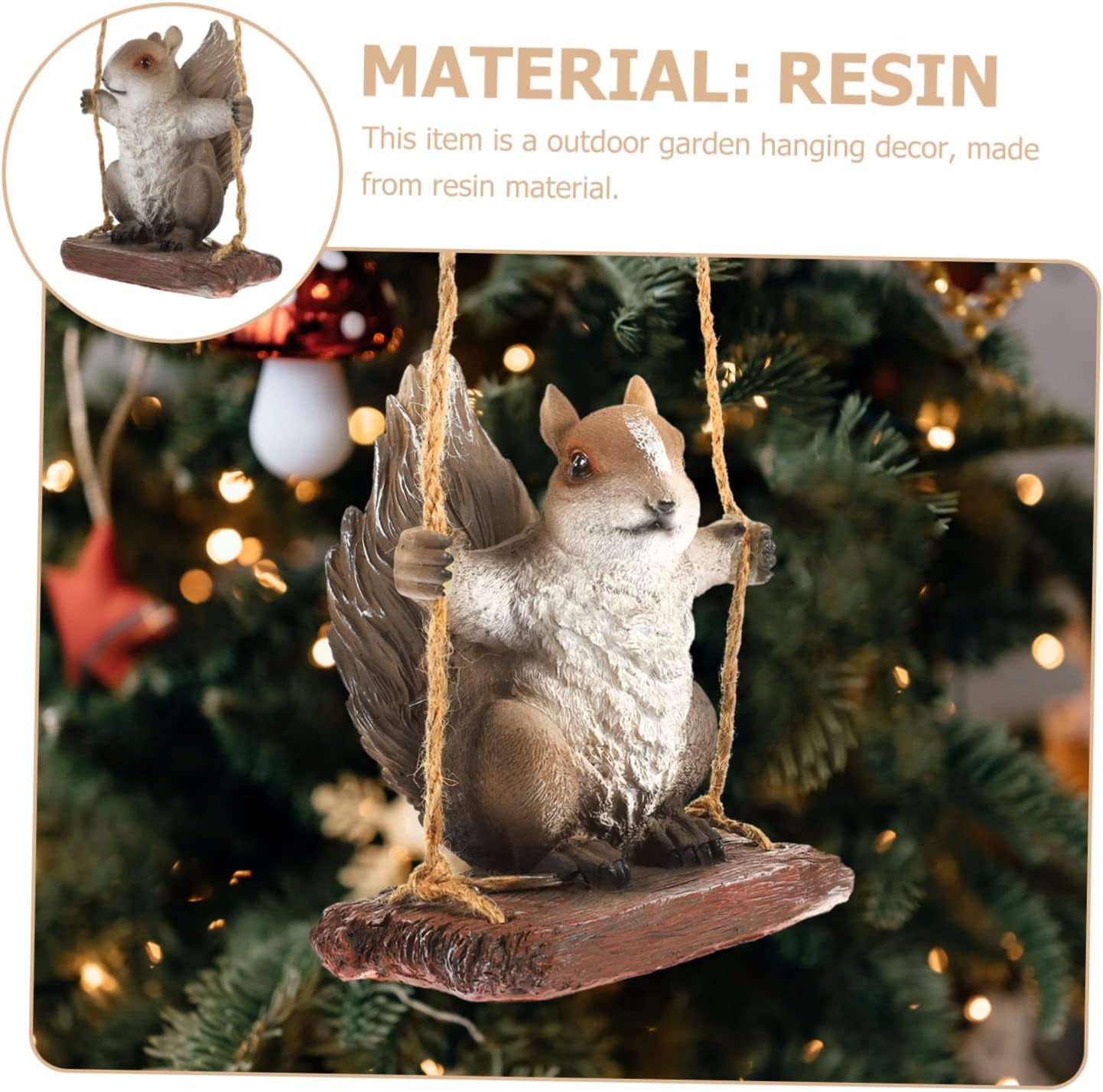 TOYANDONA Outdoor Resin Swing Squirrel Pendant Vivid Craft Decoration for Garden and Balcony Unique Animal Garden Statue Ornament Fine Workmanship and Smooth Texture