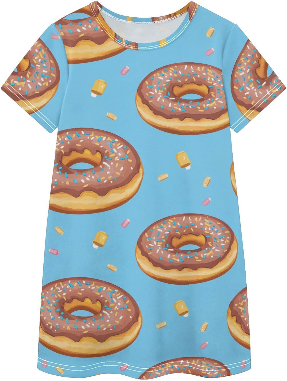 Sweet Doughnut Girls Dresses Summer Dresses for Girls with Cotton Short Sleeves for Casual a Line Dress Size 2-8Y