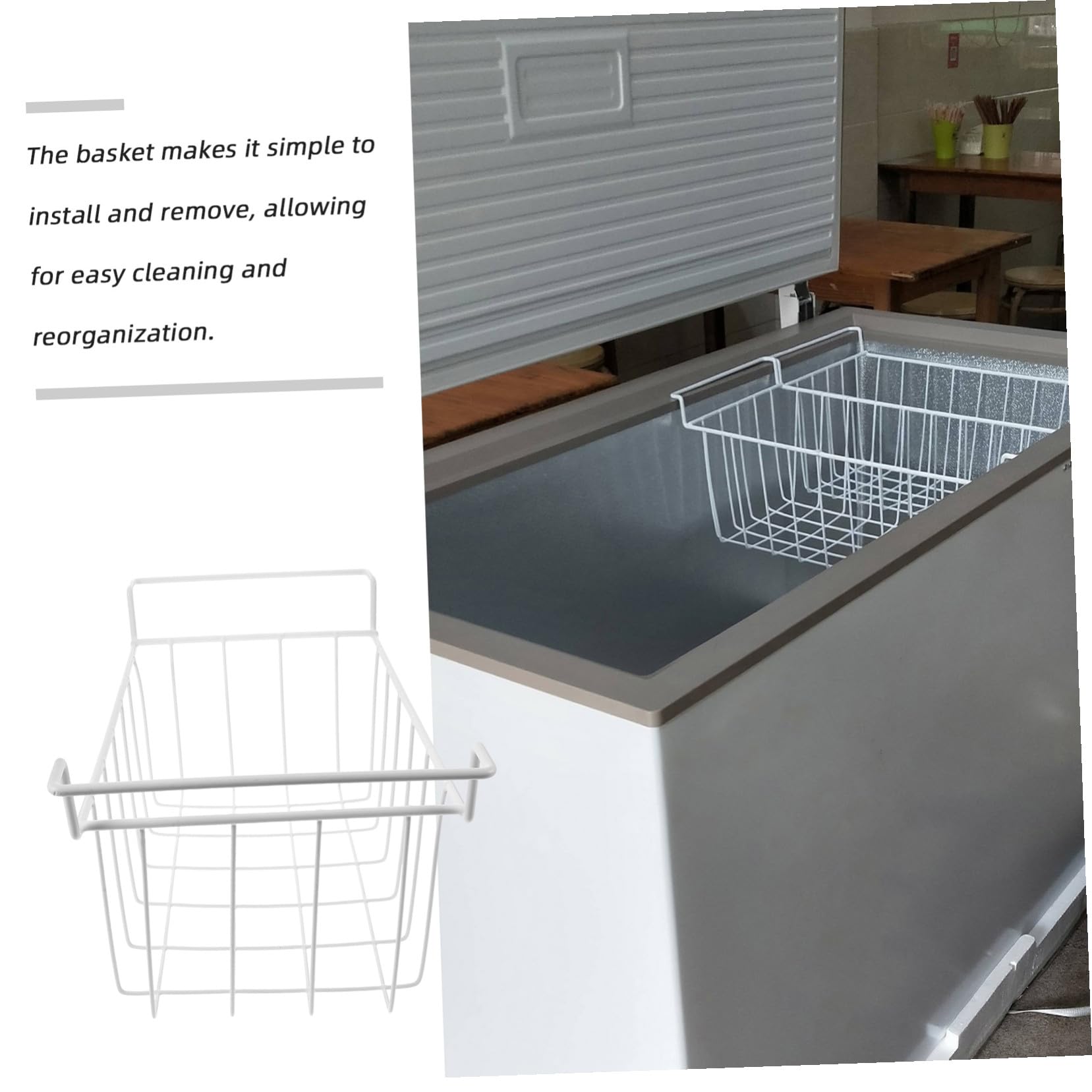 Étagère de Rangement Suspendue 37x22x20 Cm en Fil Métallique Renforcé, Panier Métallique pour Congélateur Coffre, Organisateur de Congélateur Pratique Cuisine, Panier de Rangement Optimisé