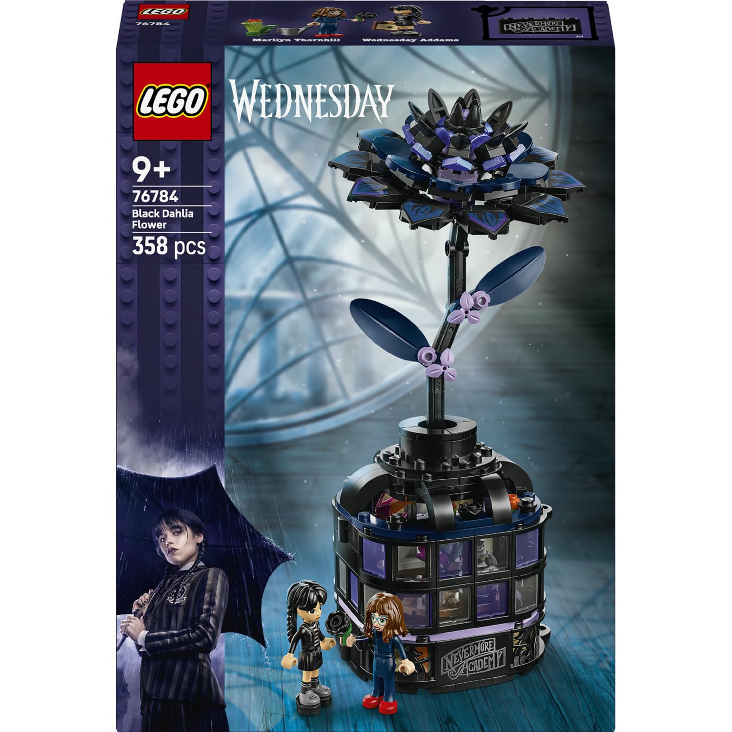 LEGO Wednesday Schwarze Dahlie 76784 | Spielzeug ab 9 Jahren für Mädchen, Spielset zum Bauen und Ausstellen mit 2 Minifiguren und Zubehör, Geschenk, 358 Teile