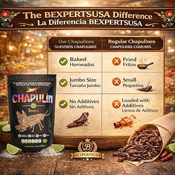 Chapulines Horneados Naturales (Baked Natural Grasshoppers)Jumbo150g(5.3oz)Bag Authentic Oaxacan Ready-to-Eat Snack Traditional Exotic Mexican Delicacy|High protein|GMO-FREE| Gluten Free|100% Natural