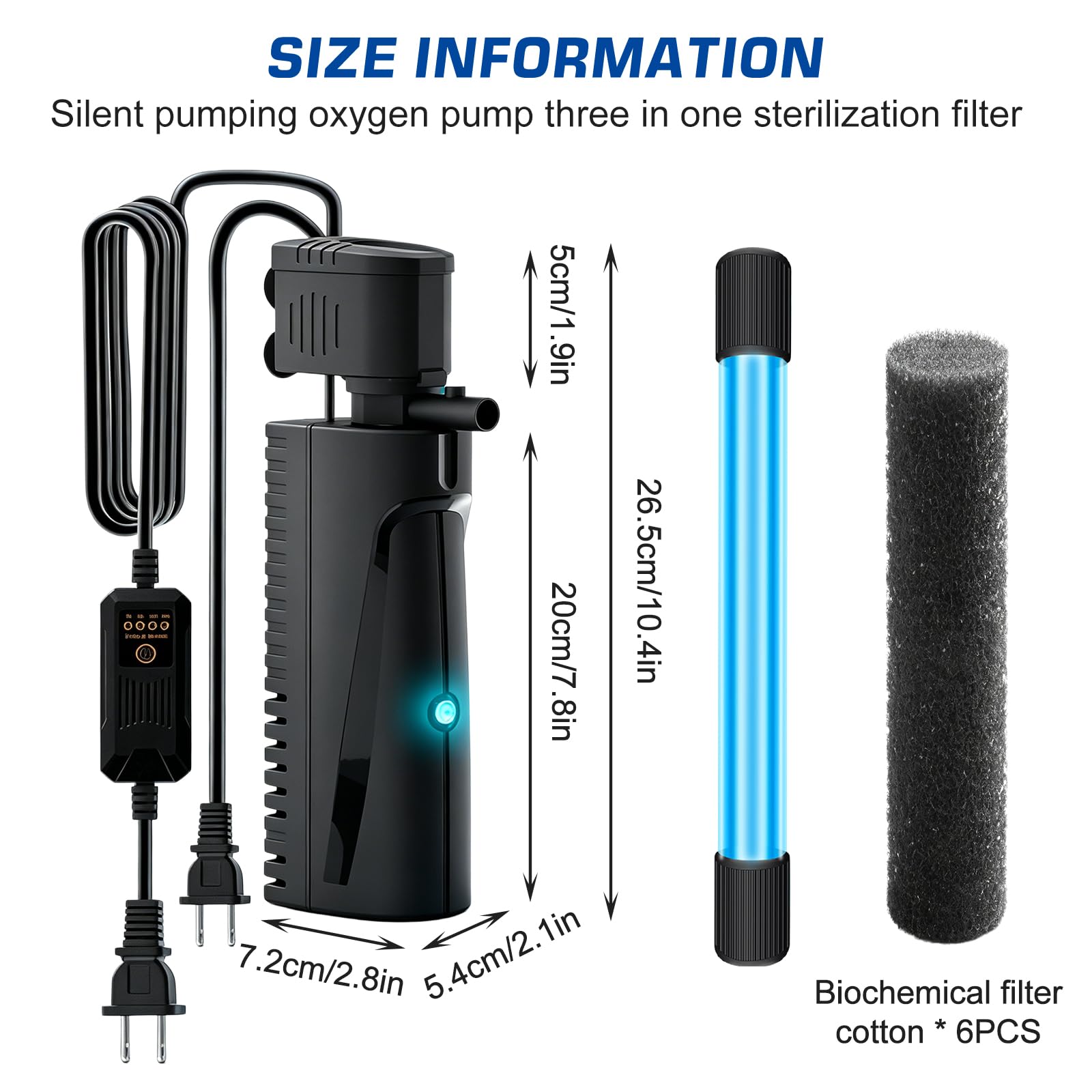 BYZESTY Filtr wewnętrzny 1500 l/h do akwarium z oczyszczaczem UVC, filtr 3 w 1, z pompą i wentylacją, pompa do akwarium z timerem 3-24 h, filtr do akwarium do oczyszczania wody i cyrkulacji (150-600 l