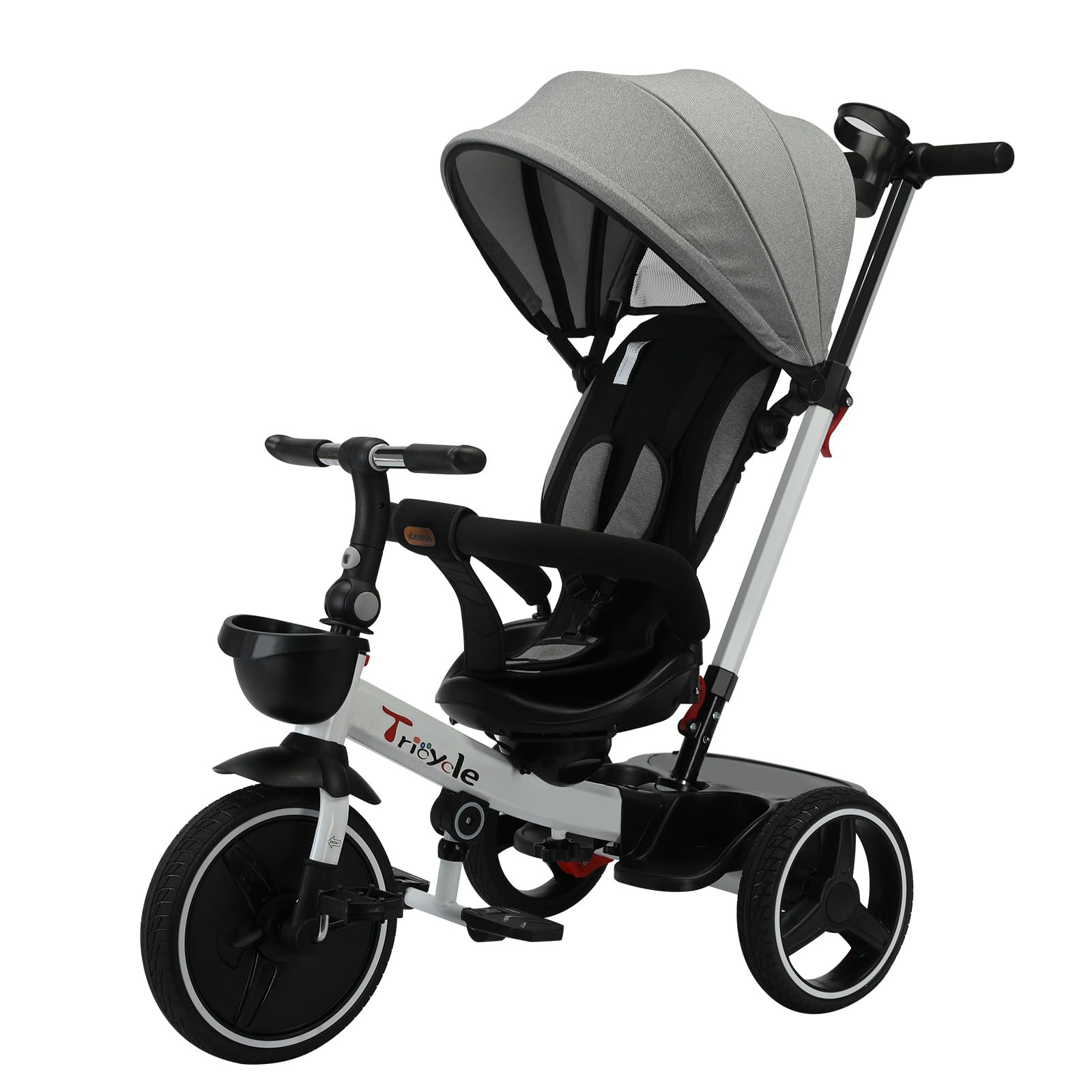 UBRAVOO Baby Dreirad, 6-in-1-Baby-Push-Bike-Lenk-Kinderwagen, lernendes Kleinkind-Fahrrad/abnehmbare Leitplanke, verstellbares Verdeck, Sicherheitsgurt, Stoßdämpfungsdesign