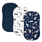 PHF 3 Pack Soft Bassinet Sheets, Shark Breathable Comfy Cradle Sheets for Baby Boys Girls Neutral, No Slip Universal Fit for Most Cradle and Bassinet Mattress, Shark