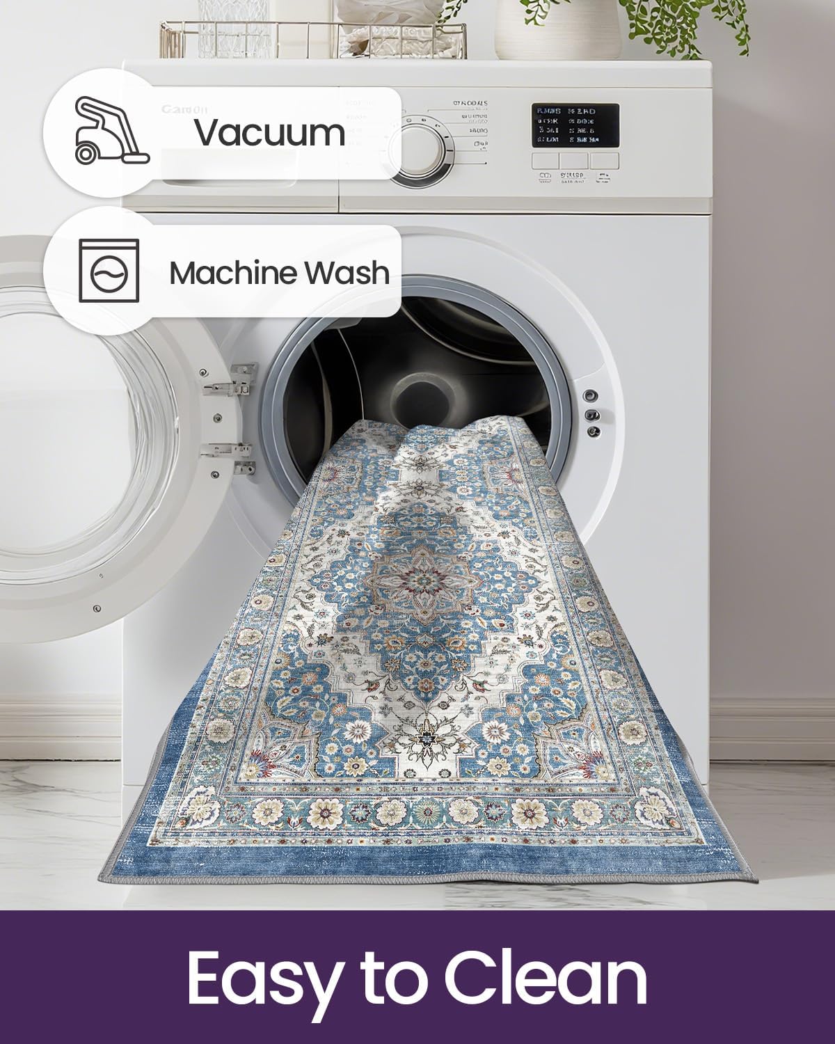 DEXI Kitchen Floor Mats 3 Pieces Non Slip, Washable Runner Rugs Absorbent,Thin Standing Carpet Soft Comfort for Sink Hallway Entryway Laundry Room Boho Decor, Blue