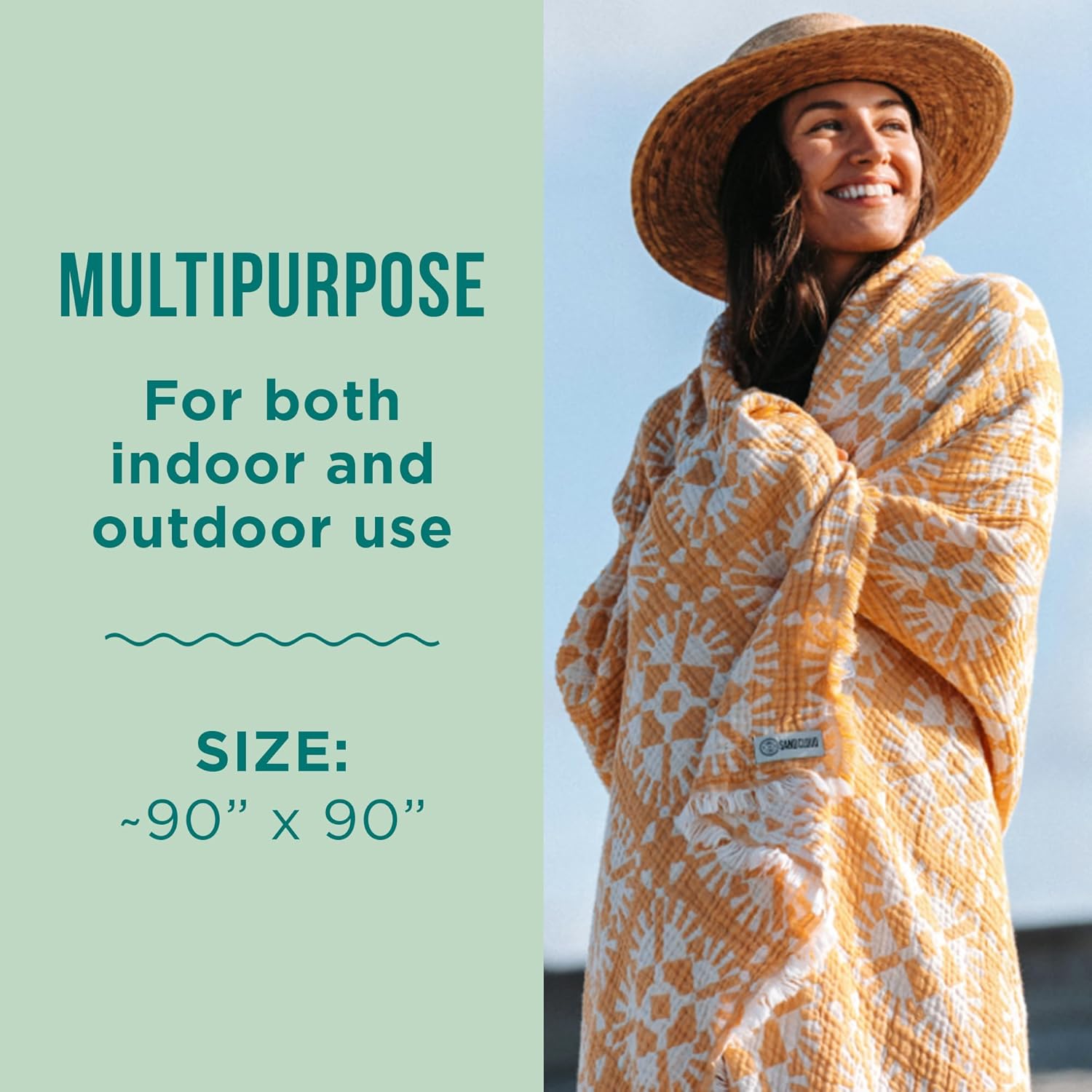 Sand Cloud Oversized Throw Blanket for Bed & Couch (Sunflower) - 100% Turkish Organic Cotton & Jacquard Weave with Fringe Tassels - Soft & Lightweight Beach & Throw Blankets - 90" x 90" - Yarrow Party