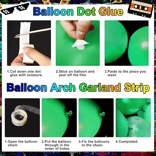 Miniatura 7 de Decoraciones de cumpleaños de los años 80, 280 piezas, globos de fondo de regreso a los años 80 y 90, platos de hip hop, servilletas, tazas,