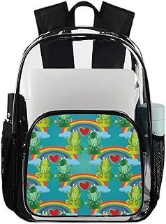 Mochila transparente de desenho animado amor sapos mochila resistente à água, kawaii sapo mochila transparente de PVC com alça de ombro reforçada para escola, trabalho, viagens, Multicor
