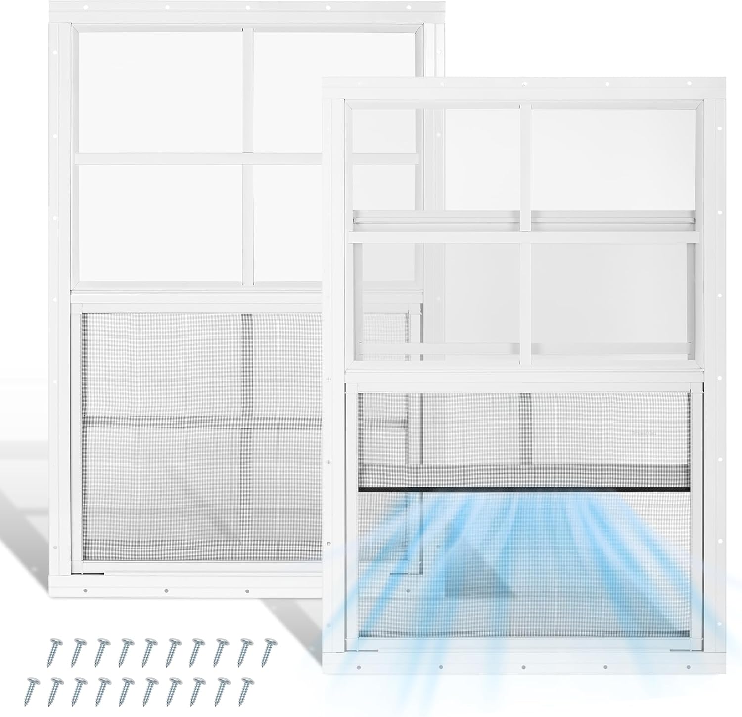 Fancat 2 Pack Shed Windows 18"x 27" Chicken Coop Windows with Tempered Glass and Fiberglass Screen,Small Window for Shed, Chicken Coop, Playhouse, Household, Garage, Barns (White) 18'' x 27''