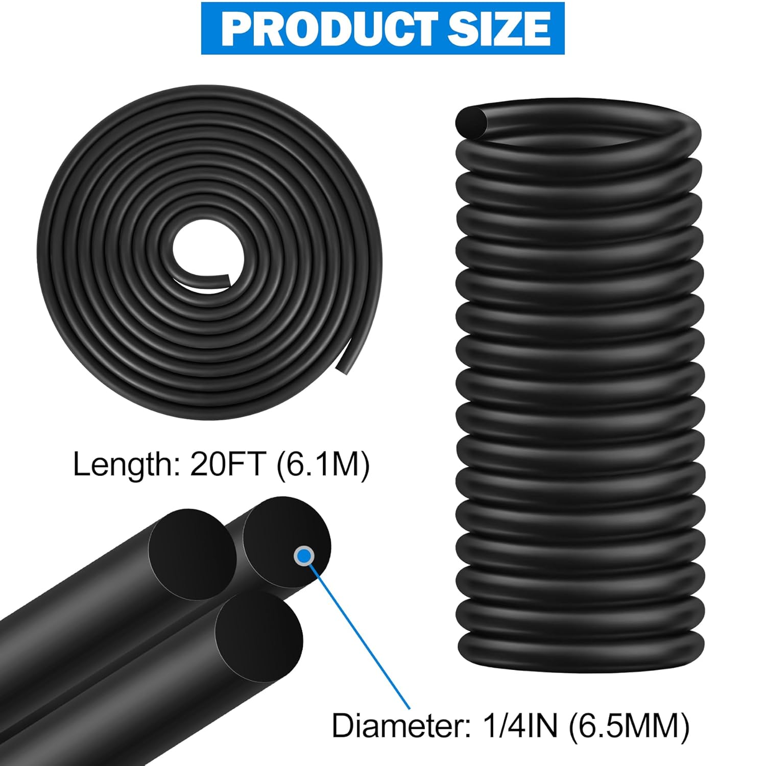 MYFAMIREA 20FT Backer Rod 1/4 Inch EPDM Rubber Caulk Saver Weather Strip Seal Concrete Expansion Joint Filler for Gaps and Joints, Black
