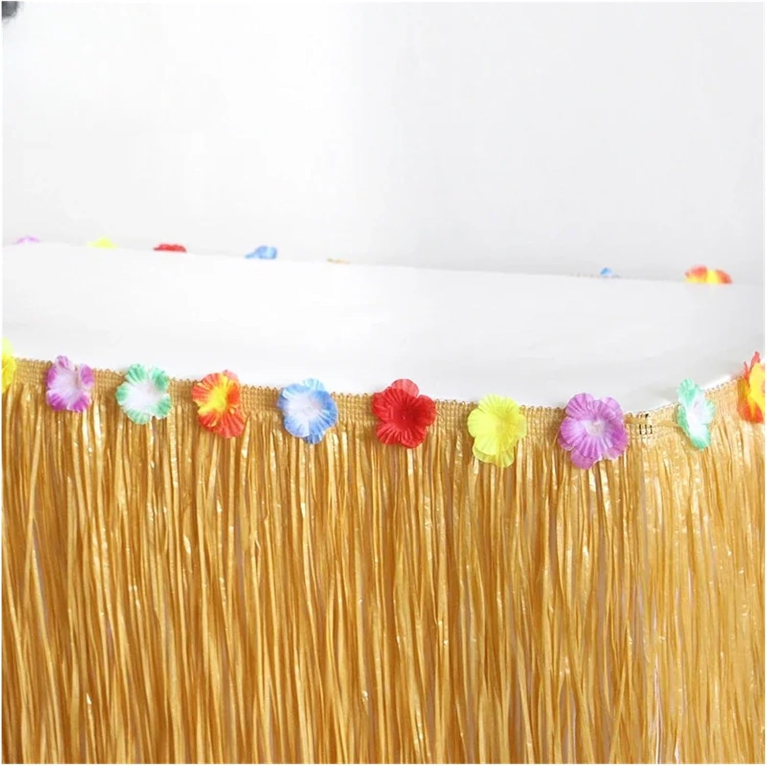 Party Table Skirt， Party Table Skirt 275X60CM Straw Festival Party Table Background Wall Fringe Skirt Decoration for Wedding, Birthday, Party, Bar, Prom(Deep Green)