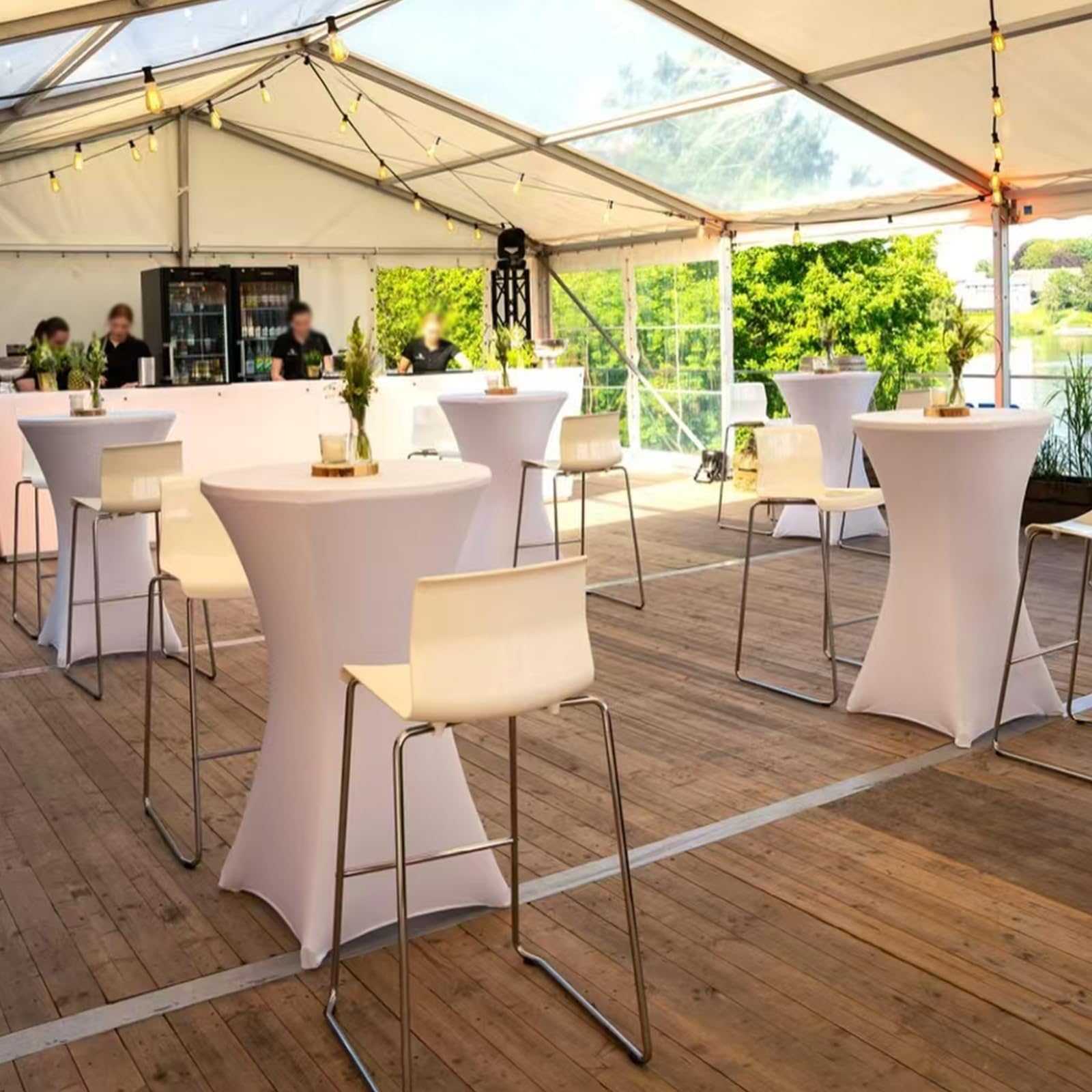 Pesonlook Paquete de 8 manteles elásticos de elastano con esquinas cuadradas de 70 x 110 cm, color blanco, para mesa alta, mantel redondo para cóctel, bar, boda, cóctel, fiesta, banquete (blanco)