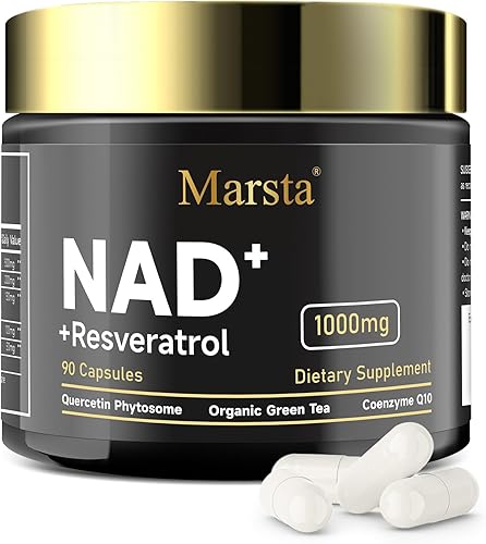 MARSTA Suplemento de resveratrol NAD 1000 mg orgánico - NAD+ liposomal para energía, antienvejecimiento, apoya la concentración y la resistencia,