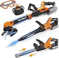 HODURGYI 3-in-1 Kids Garden Tools Toy: Weed Wacker, Leaf Blower & Hedge Trimmer with Lights & Sounds - Pretend Play for Boys 3-8
