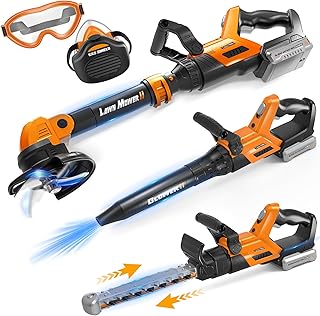 3-IN-1 Kids Garden Tools with Lights and Sounds, Weed Wacker Toy, Leaf Blower Toy,