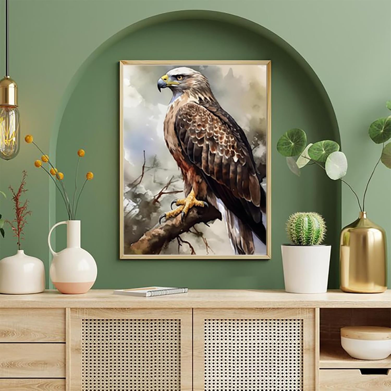 Diamond Painting Kits for Adults Watercolor of Hawk Sitting in The Tree Full Drill Diamond Dots Paintings Diamond Art Kits DIY 5D Diamond Painting Kits for Home Wall Decor 12"x16"