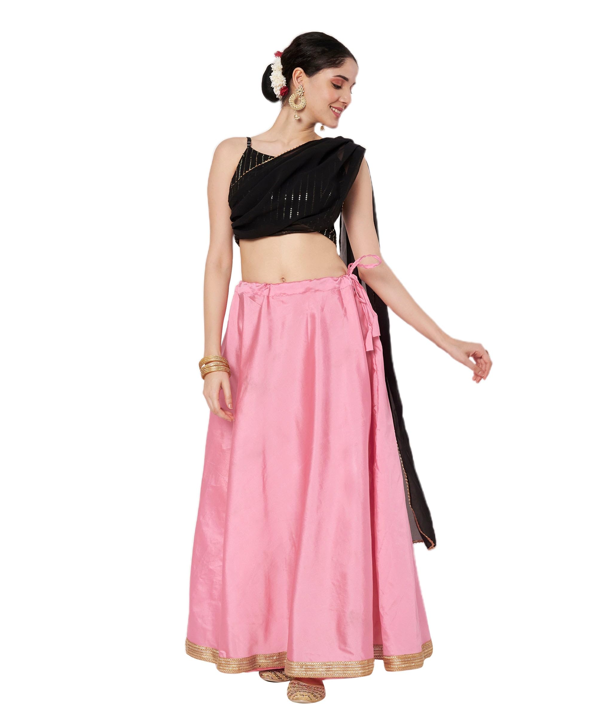 studio rasa Women's Georgette Embroidered Spaghetti Readymade Top with Attached Duaptta for Festive Wedding Party-image-7