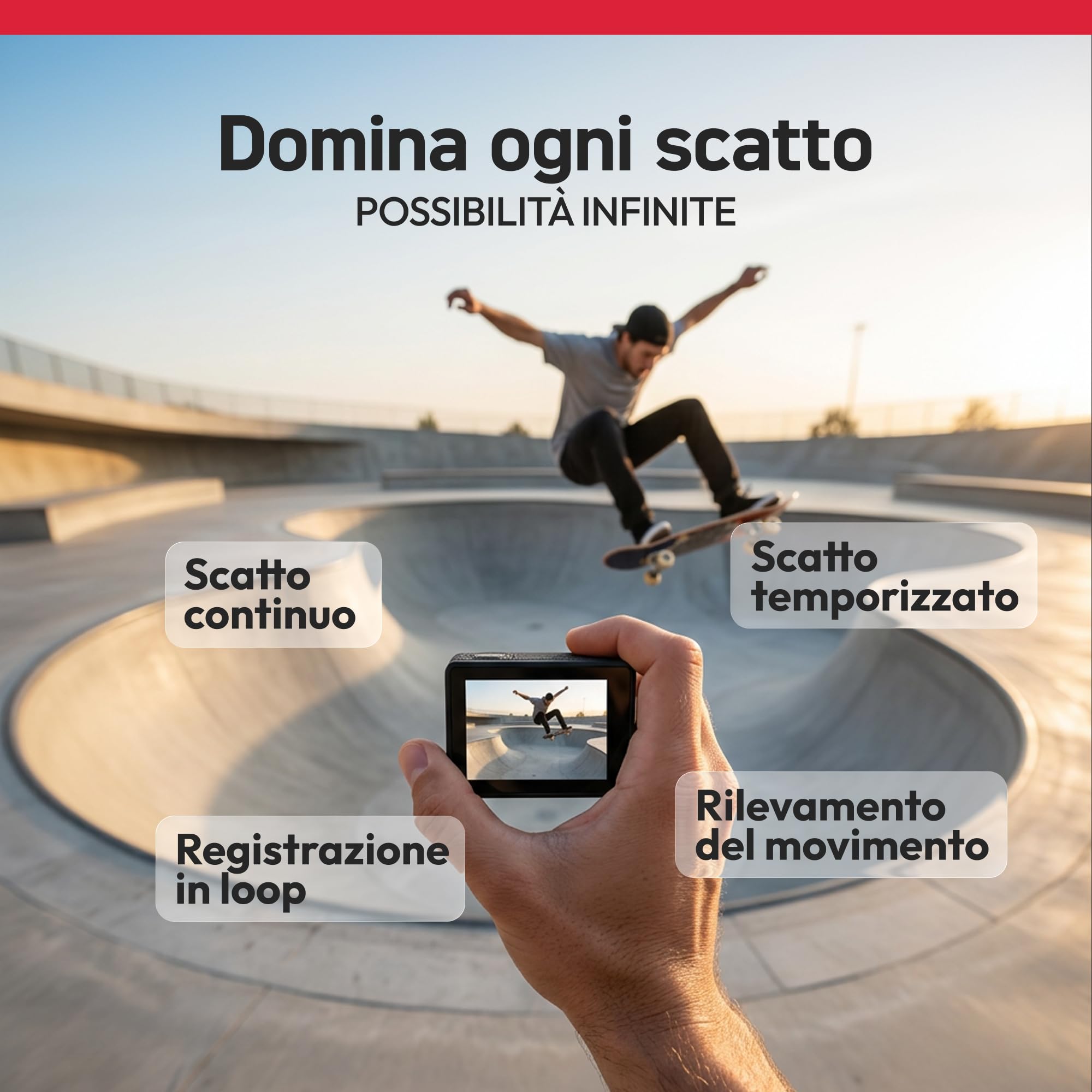 AGFAPHOTO - Action Camera - AC5000 - True 720P 30FPS, Grandangolo 110°, Custodia Impermeabile 30m - WiFi - 12 Accessori Inclusi