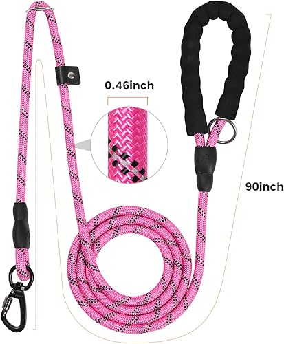 Miniatura 7 de Correa deslizante para perro de 6 pies, ajustable y desmontable con gancho de entrenamiento reflectante, cuerda trenzada sin tirones con mango