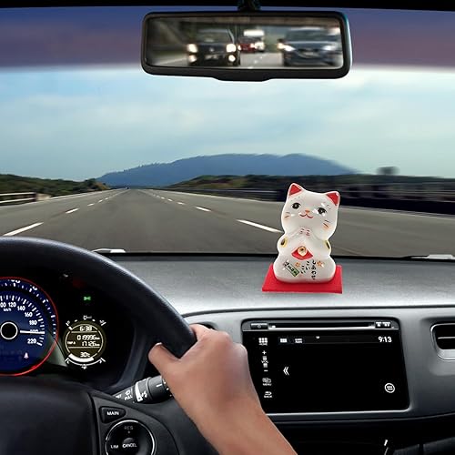 Miniatura 8 de Amosfun Gato agitando de cerámica Maneki Neko Feng Shui Fortune Lucky Cat Figurine coleccionable Estatua china japonesa de gato de la suerte