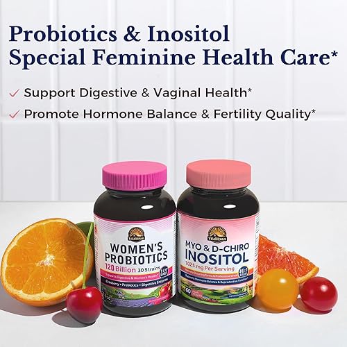 Miniatura 5 de Vitalitown Paquete completo de salud para mujeres  Probióticos 120 mil millones de UFC, 30 cepas + arándano, mio-inositol y D-Chiro, salud