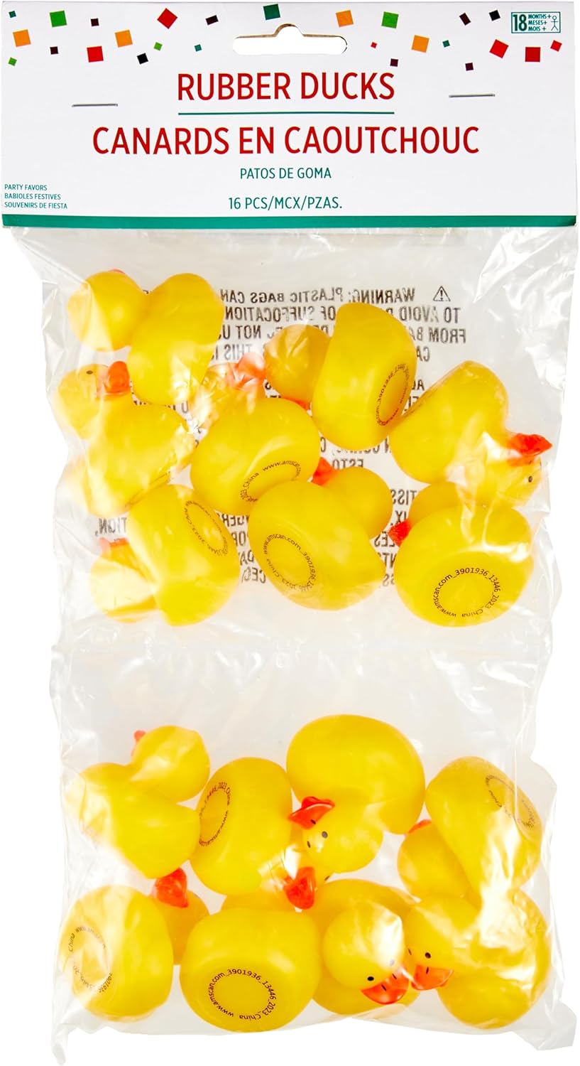 Mini Rubber Ducks Favor - 1.75" x 1.5" | Yellow | Pack of 16