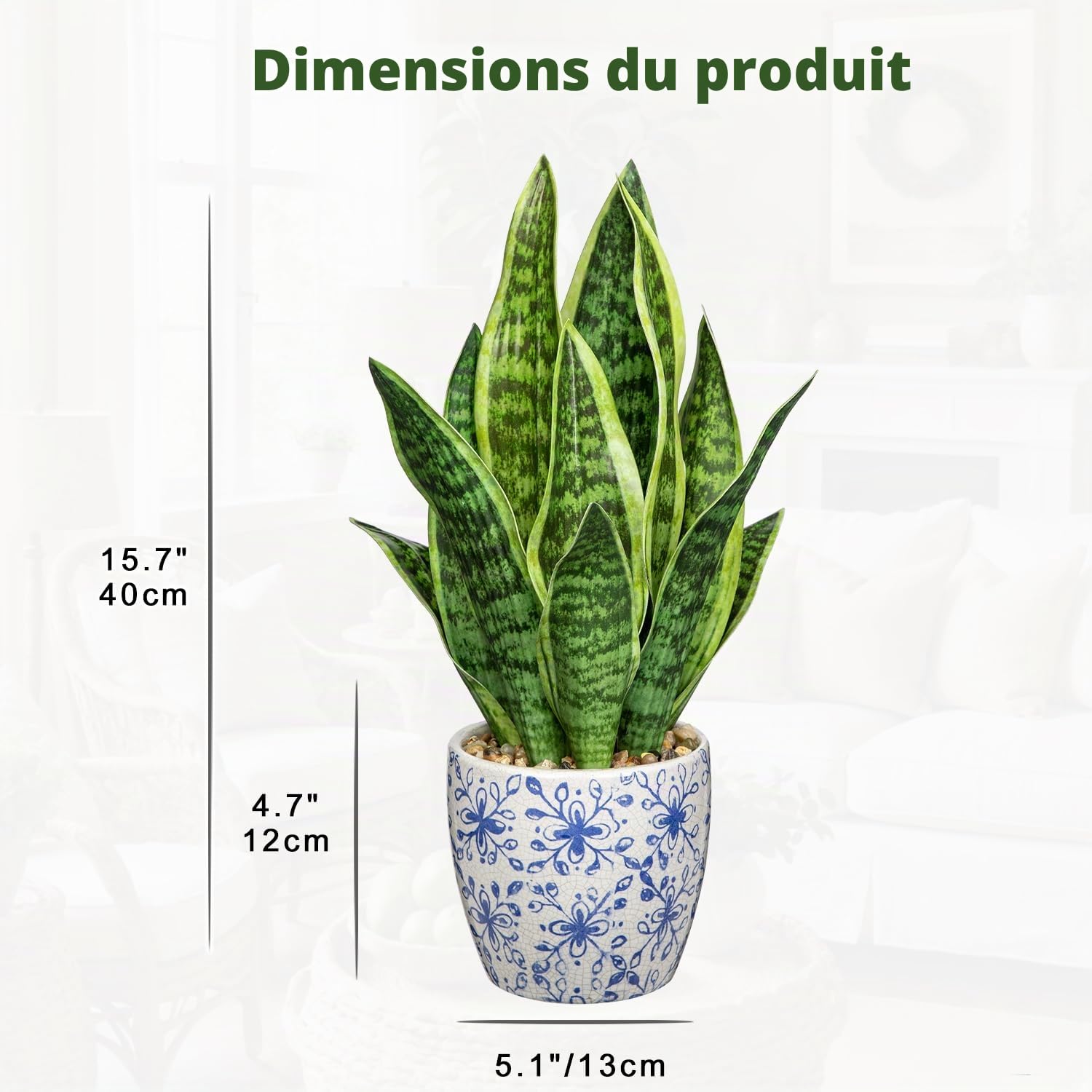 Plantes artificielles en pot en céramique - Chanvre d'arc artificiel - 40 cm - Plantes artificielles comme vraies plantes décoratives - Pour salon, chambre à coucher, salle de bain, table