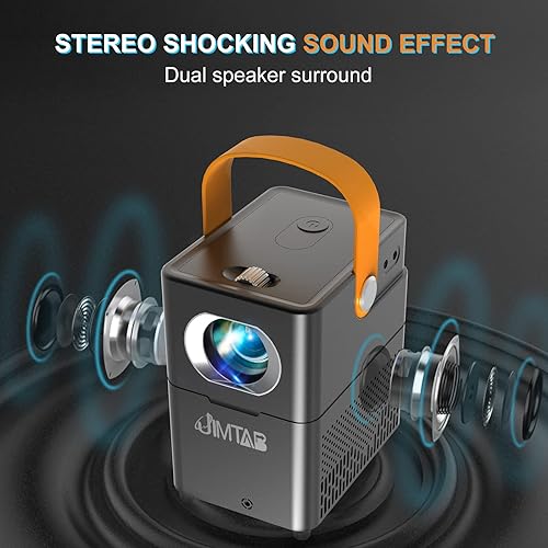 Miniatura 3 de JIMTAB V1 Proyector portátil con Bluetooth, proyector para exteriores Full HD 1080P, mini proyector de películas con bolsa de transporte plegable,