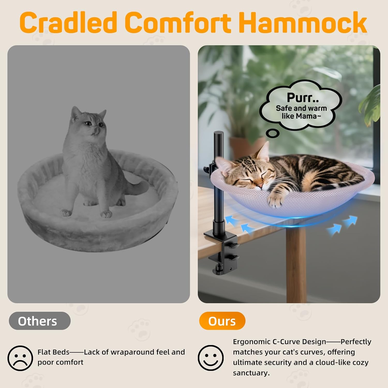 Cat Desk Bed & Perch - Breathable Soft Mesh Cat Hammock Nest for Home Office Desk, 360° Flexible Adjustable, Holds Up to 62 lbs for Gaming/Study Table (Pink)