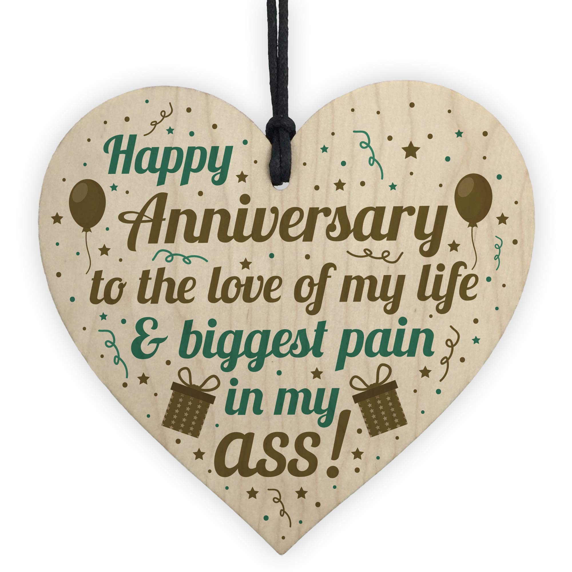 Red Ocean FUNNY Happy Anniversary Wooden Heart 1st 2nd 10th 20th Anniversary For Wife Husband Boyfriend Girlfriend