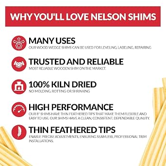 Nelson Wood Pine Shims 8 12 Pack - Kiln Dried Wood - Case of 36 (Total 432 Shims)