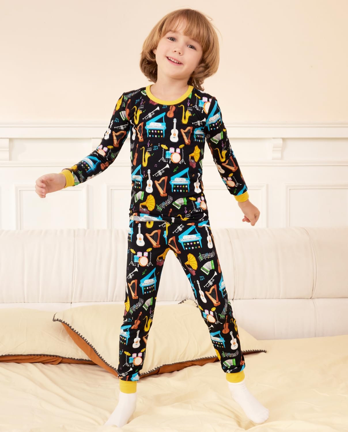 babee Reshinee Bamboo Viscose Toddler Pajamas Boys Girls Kids Baby 2pcs Long-Sleeve Pyjamas Set 3-4T Instrument Snug fit Sleepwear