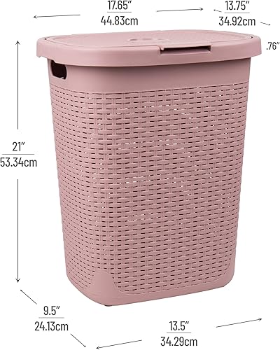 Miniatura 3 de Mind Reader Cesto delgado para ropa sucia, juego de 2, cesta de ropa, tapa, diseño de mimbre, plástico, 17.65 pulgadas de largo x 13.75 pulgadas de