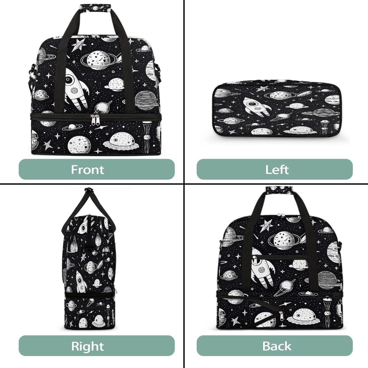 Borsa da viaggio pieghevole astratta con pianeta spaziale, borsa da palestra espandibile con scomparto per scarpe, borsa da fine settimana di grande capacità, borsa da viaggio per viaggi, sport