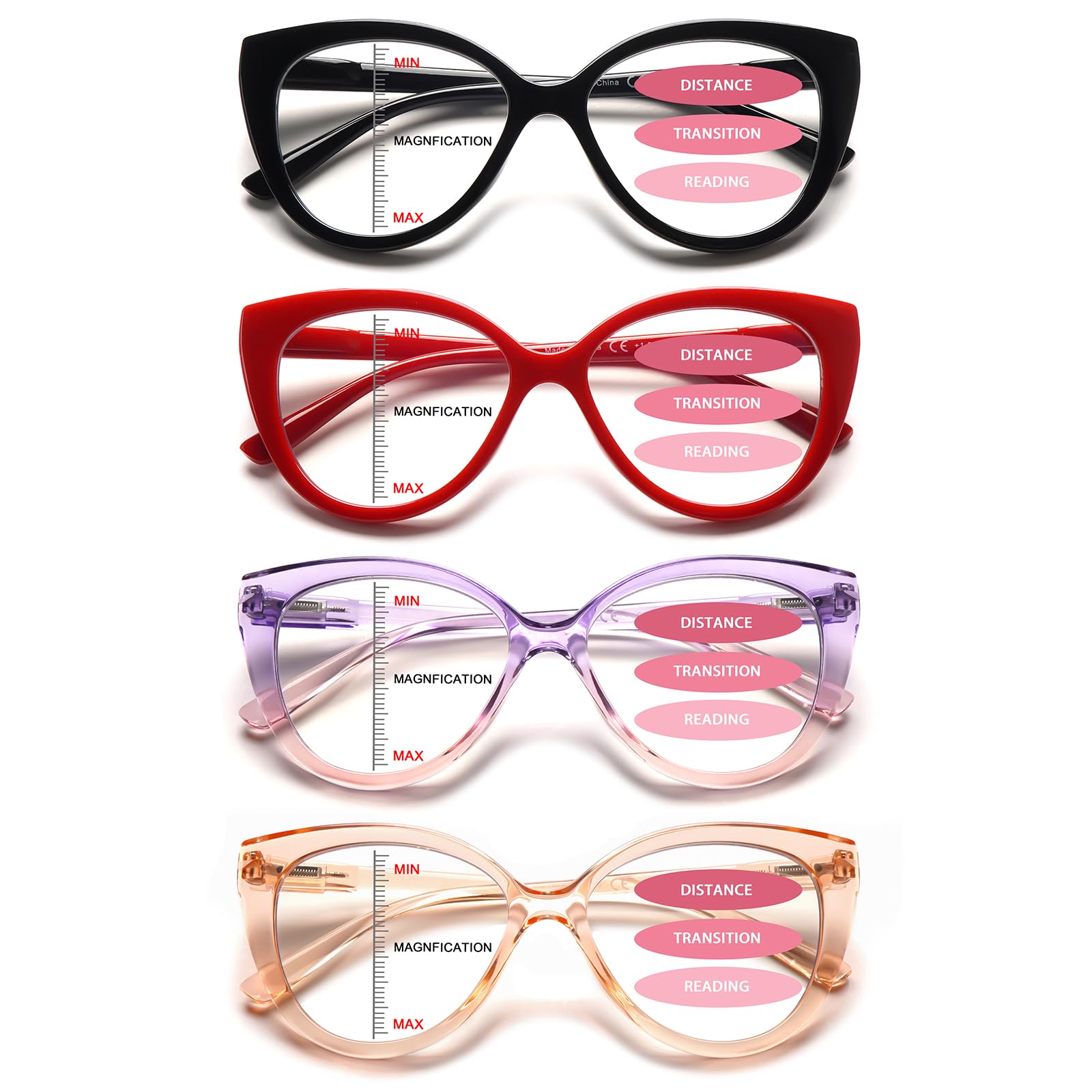Photo 1 of CLASAGA Progressive Multifocus Reading Glasses for Women Blue Light Blocking Spring Hinge Computer Multifocal Cat Eye Readers(4 Mix Color, 1.5, x)