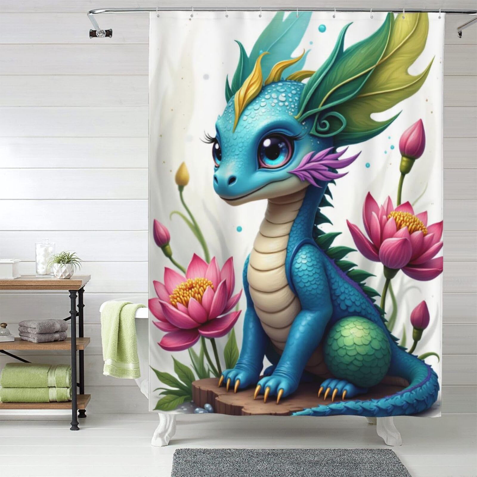 Rideau de douche résistant fleur de dragon n° 797 en tissu de qualité