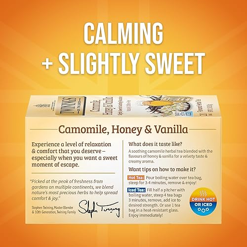Miniatura 2 de Twinings Pure Camomile & Honey - Bolsas de té de hierbas de manzanilla y miel envueltas individualmente, naturalmente sin cafeína, 20 unidades