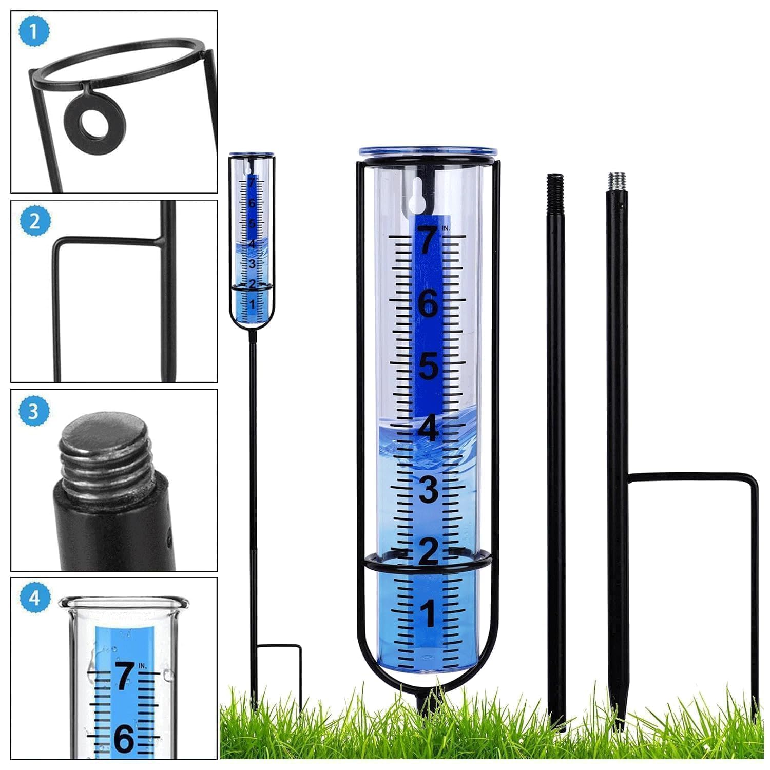 Pluviómetro para jardín,17cm,Pluviómetro extraíble,Pluviómetro con estaca,Medidor de Lluvia para exteriores,adecuado para césped, a prueba de viento y lluvia,a prueba de frío y a prueba de deformación