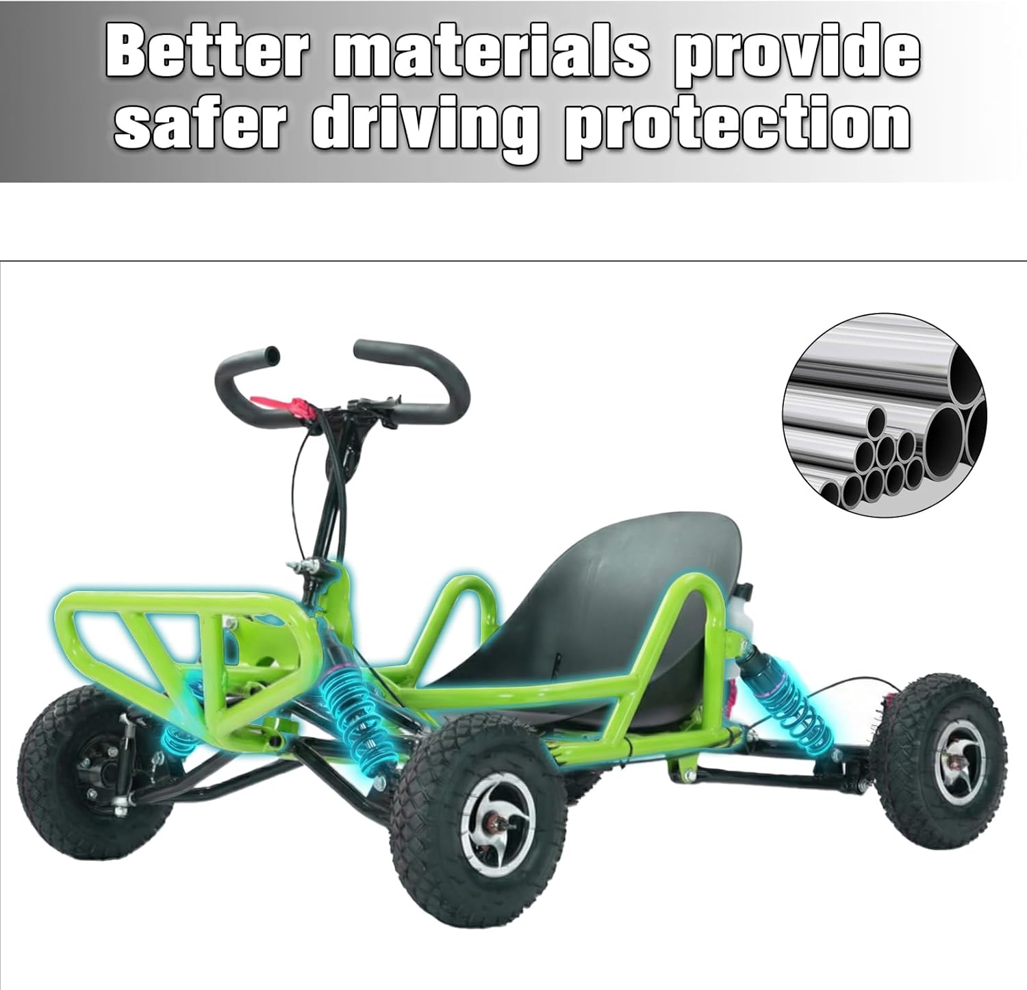 63CC 2-Stroke Gas Powered Go Kart, 2.5HP Off-Road 4-Wheeler for Young Riders, Pre-Racing Driving Trainer for Backyard & Trail Riding (Green)