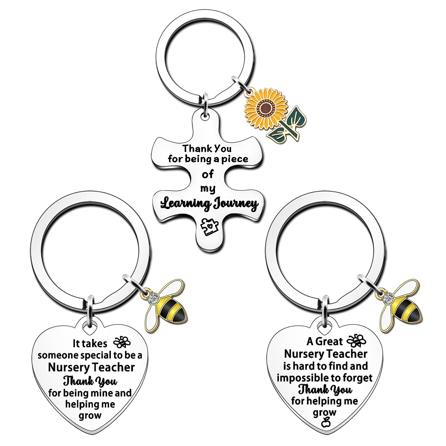 Fmcc Women's Silver Nursery Teacher -Thank You Gifts For Nursery Teacher -Keyring Gifts For Nursery Teacher Men 3Pcs