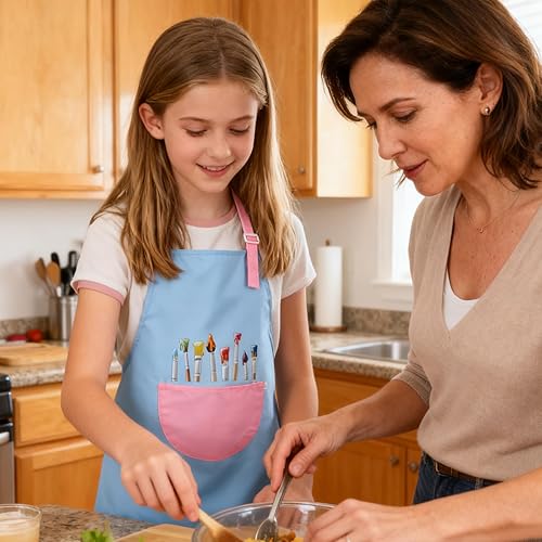 Miniatura 6 de Delantal de artista para niños, paquete de 2 delantales ajustables impermeables para jardinería, lindos delantales de pintura artística para niños y