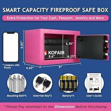Kofair Safe Box (0.23 Cubic Feet pink) with Fireproof Bag and Safe Box (0.23 Cubic Feet) with Fireproof Bag