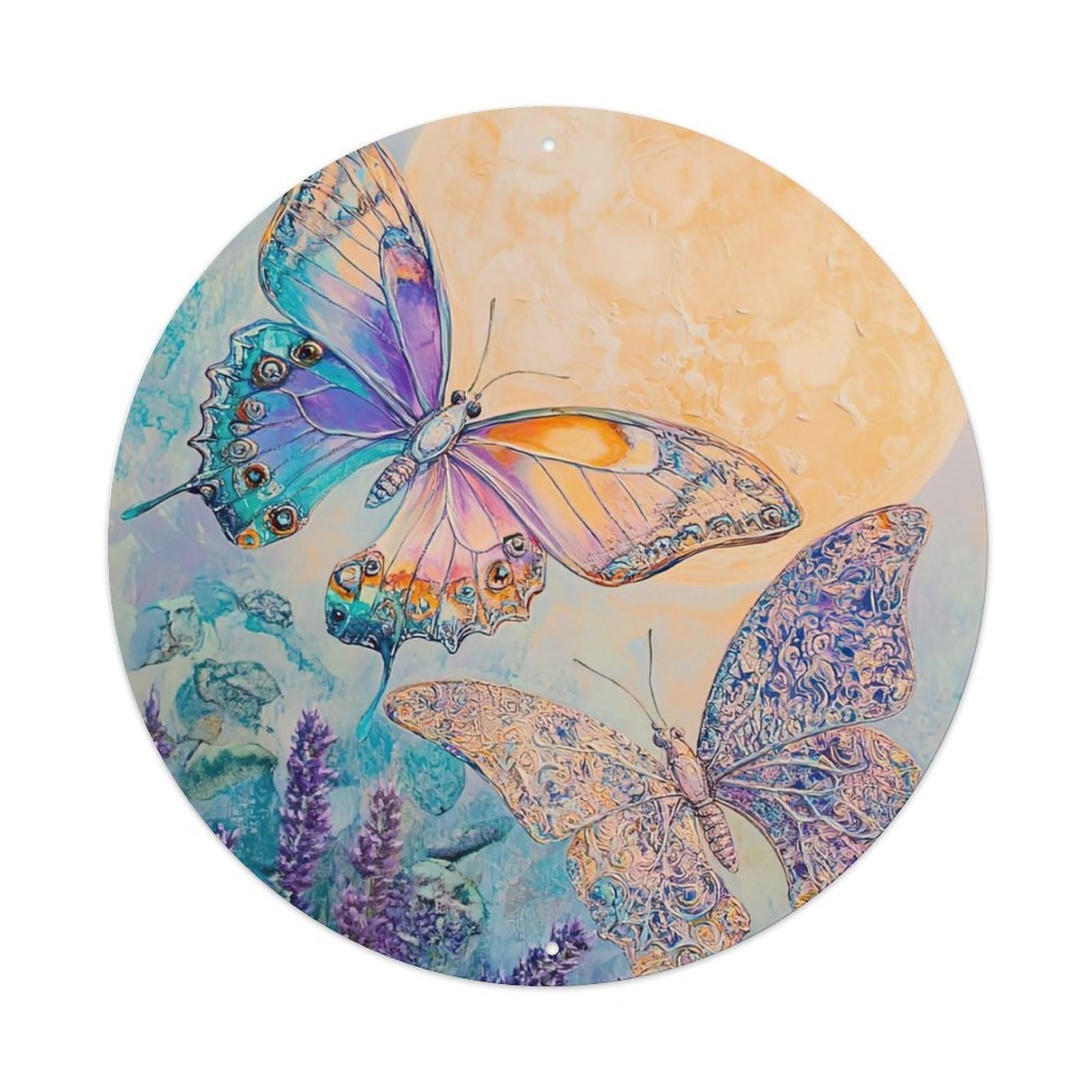 Animal Artwork Two Butterflies Under The Moon Metal Tin Sign