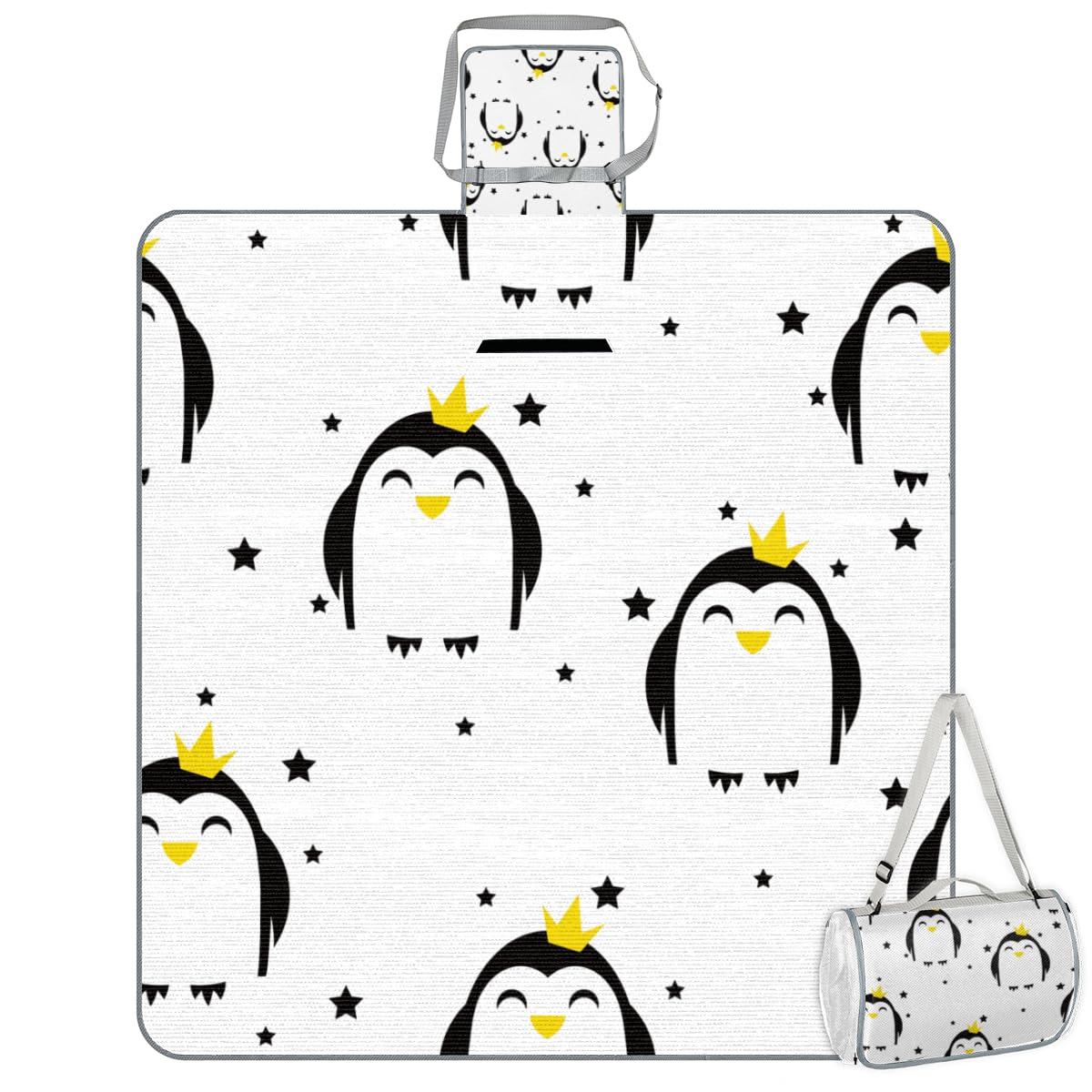 Shimoshe Picnic Blankets 57”x 59”, Pentagram Crown Penguin Waterproof Sandproof Picnic Mat Lightweight Foldable Beach Blanket for Camping Park Grass Beach Outdoor Blanket