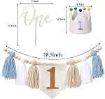 JUIIZAY Baby Boy First Birthday Party Decorations Blue High Chair Banner 1st Birthday Crown Cake Topper 1st Decor